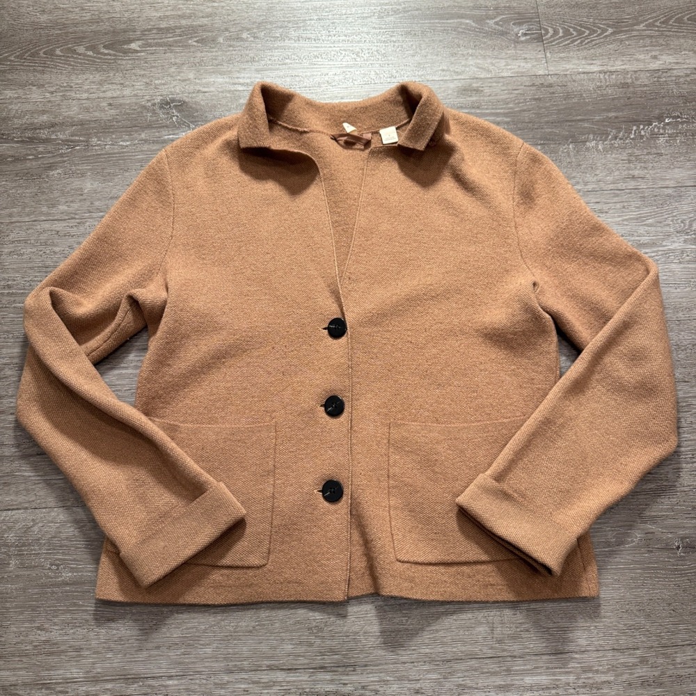 Anthropologie Moth Cardigan Women S Beige Brown Cotton Wool Knit Sweater Jacket‎